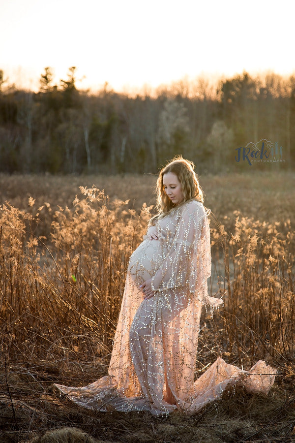 Boho Gold Sequin Maternity Dress - maternity photoshoot dress