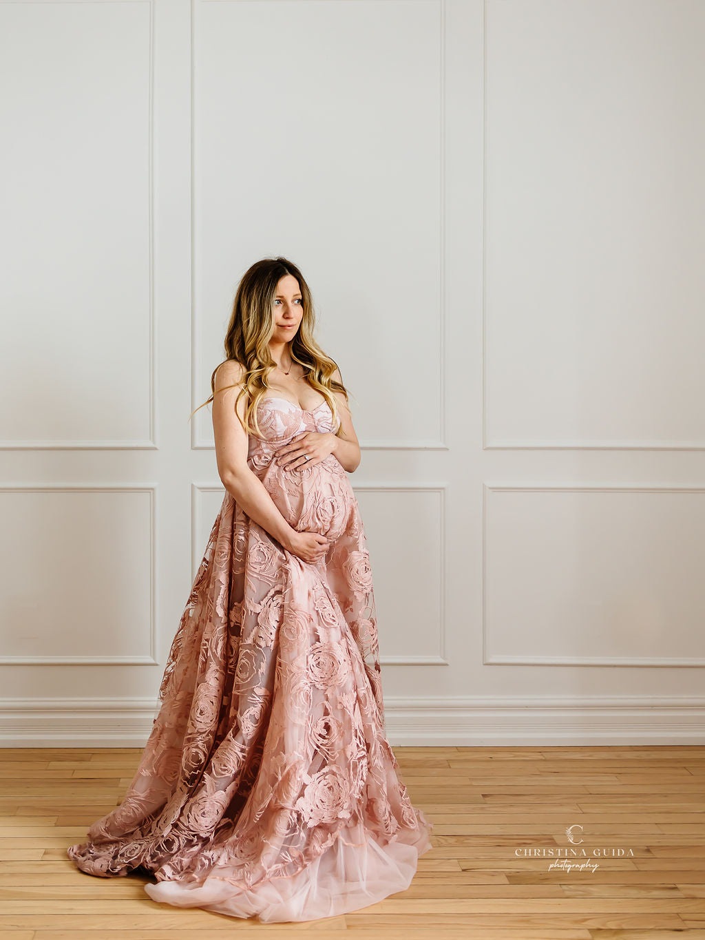 Dusty Pink Rose Gown - maternity photoshoot dress