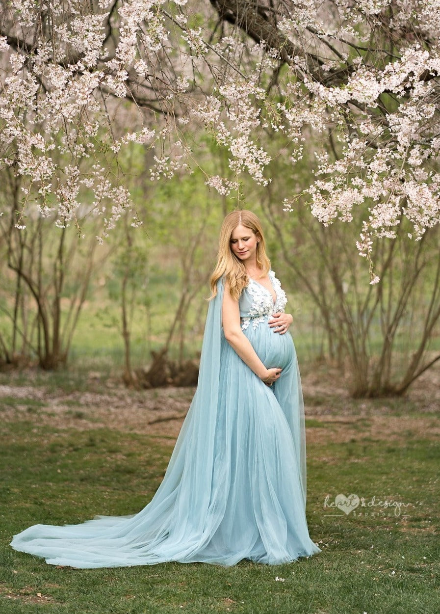 Baby Blue Beth Gown - maternity photoshoot dress