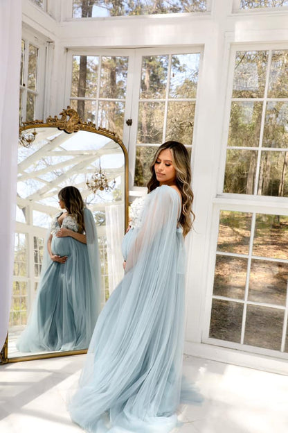 Baby Blue Beth Gown - maternity photoshoot dress