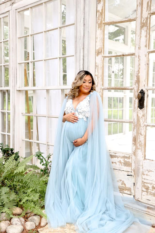Baby Blue Beth Gown - maternity photoshoot dress
