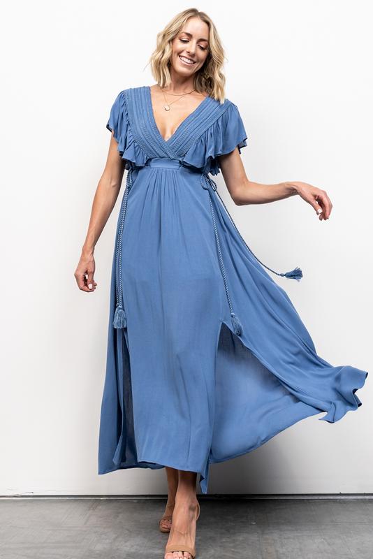 Blue Deep V Maxi Dress - XL - 