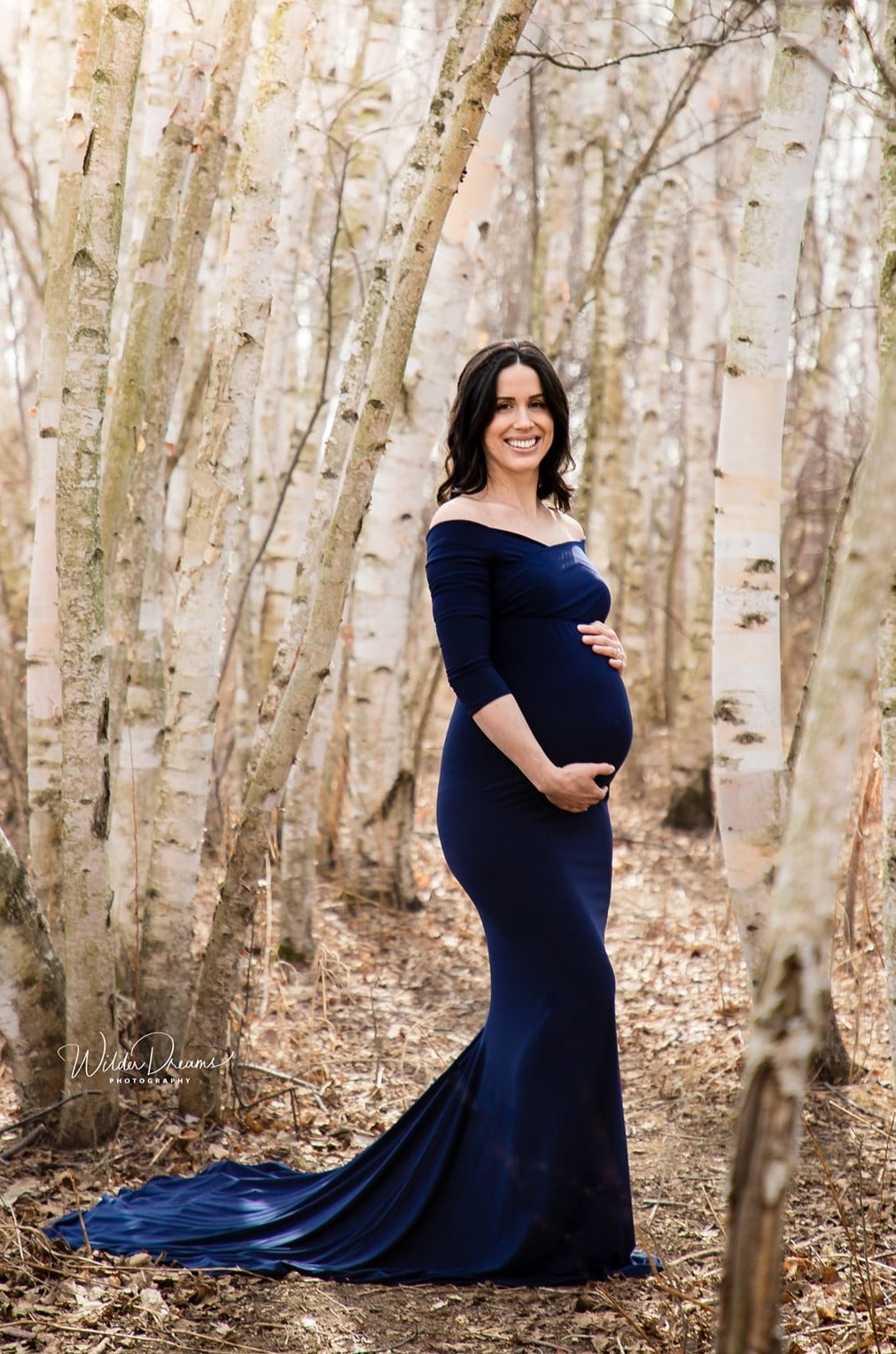 Navy Blue Fitted Gown - maternity photoshoot dress