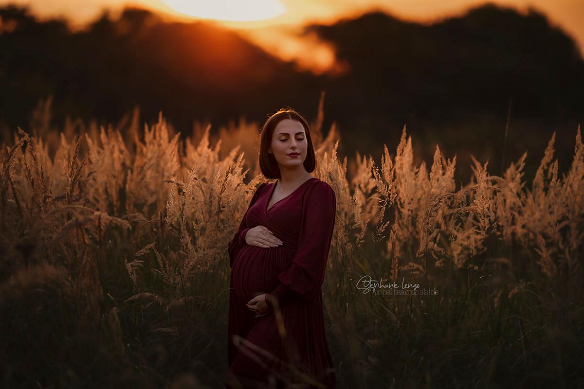 Burgundy Flowy Aletris Gown - maternity photoshoot dress