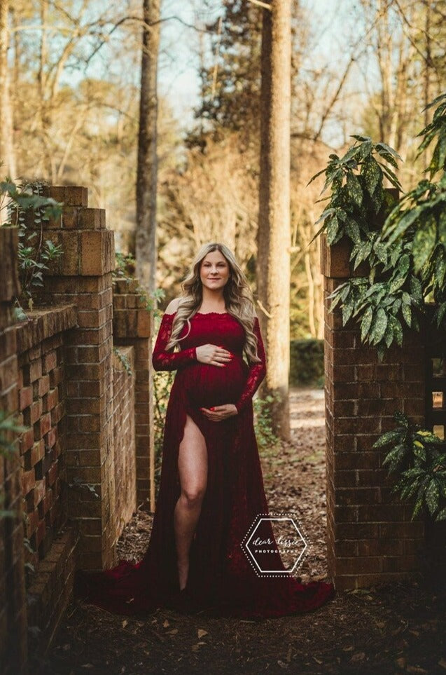 Burgundy Lace Aniela Gown - maternity photoshoot dress