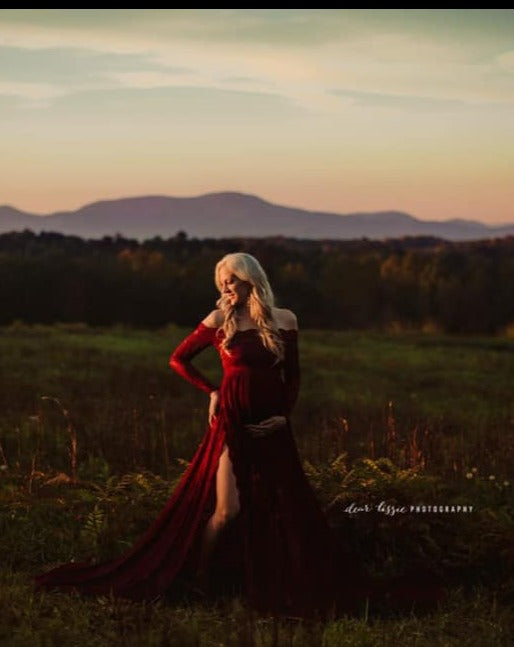 Burgundy Lace Aniela Gown - maternity photoshoot dress
