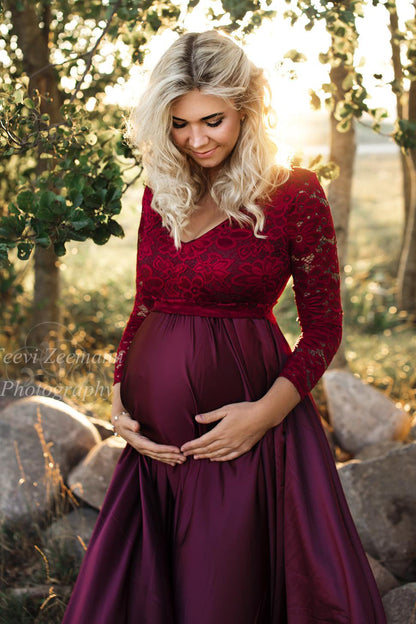 Burgundy Muscari Maternity Dress - maternity photoshoot dress