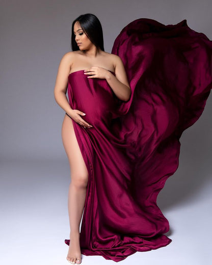 Burgundy silky Chiffon Fabric - maternity photoshoot dress