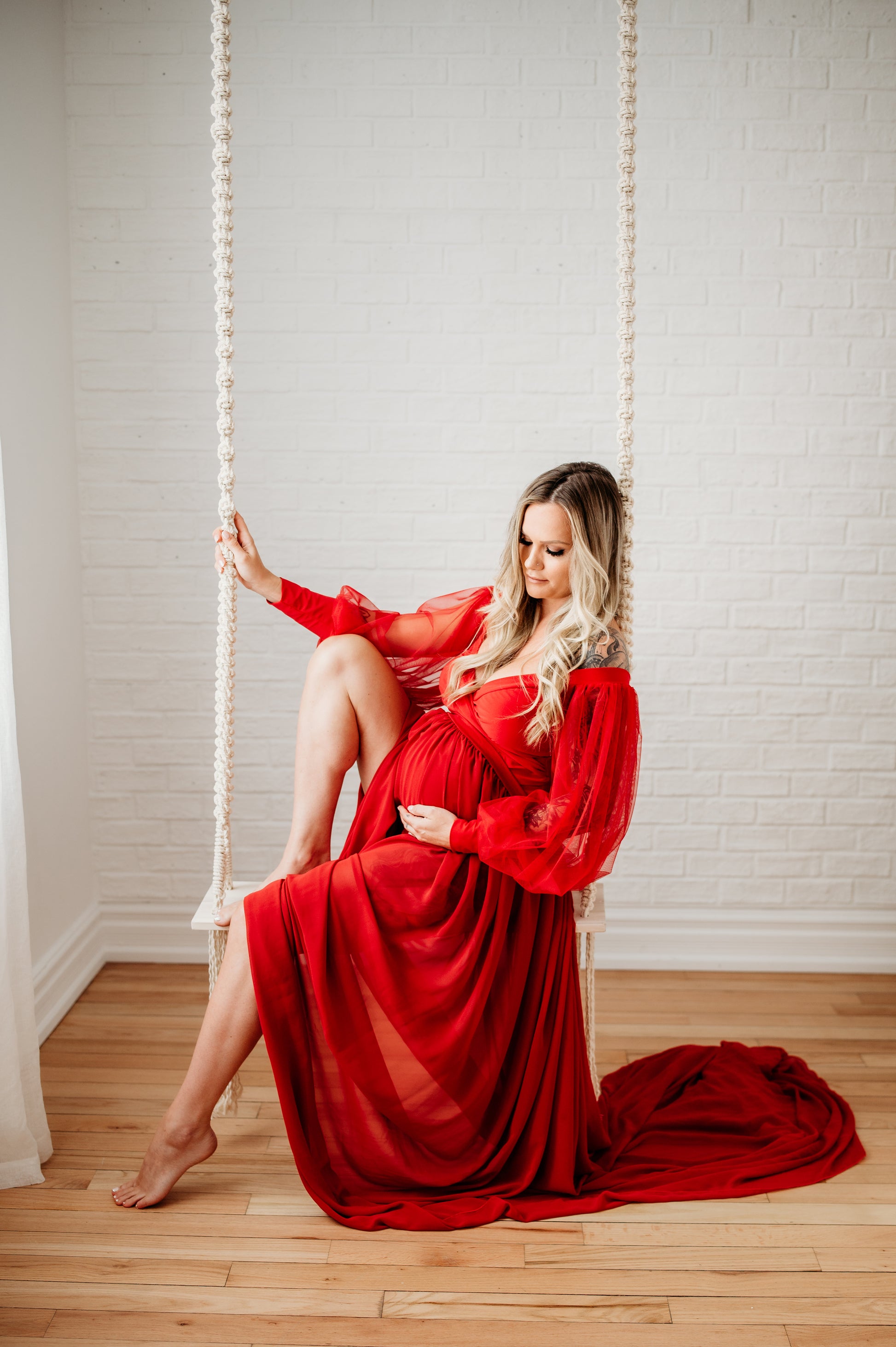 Red Ruffle two way Gown set - maternity photoshoot dress