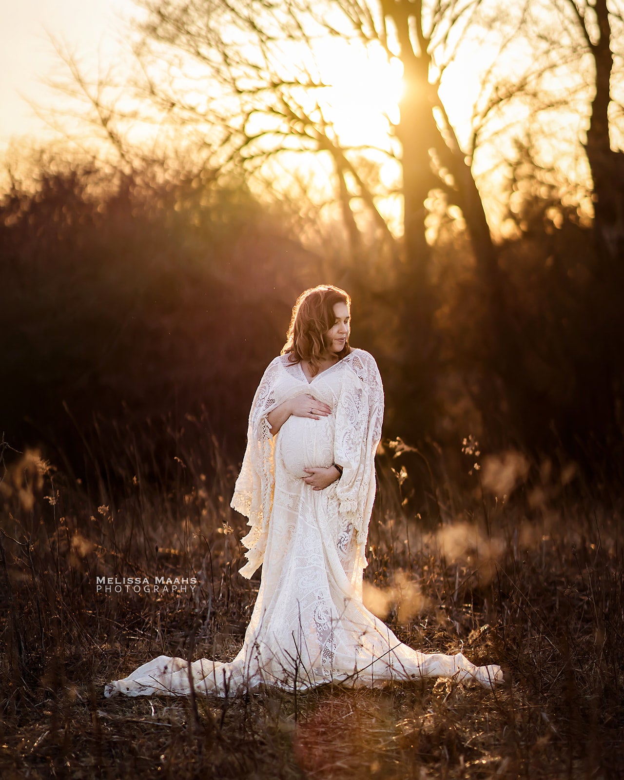 Boho Lace Maternity Gown with Tassels - maternity photoshoot dress