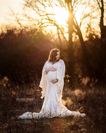 Boho Lace Maternity Gown with Tassels - maternity photoshoot dress