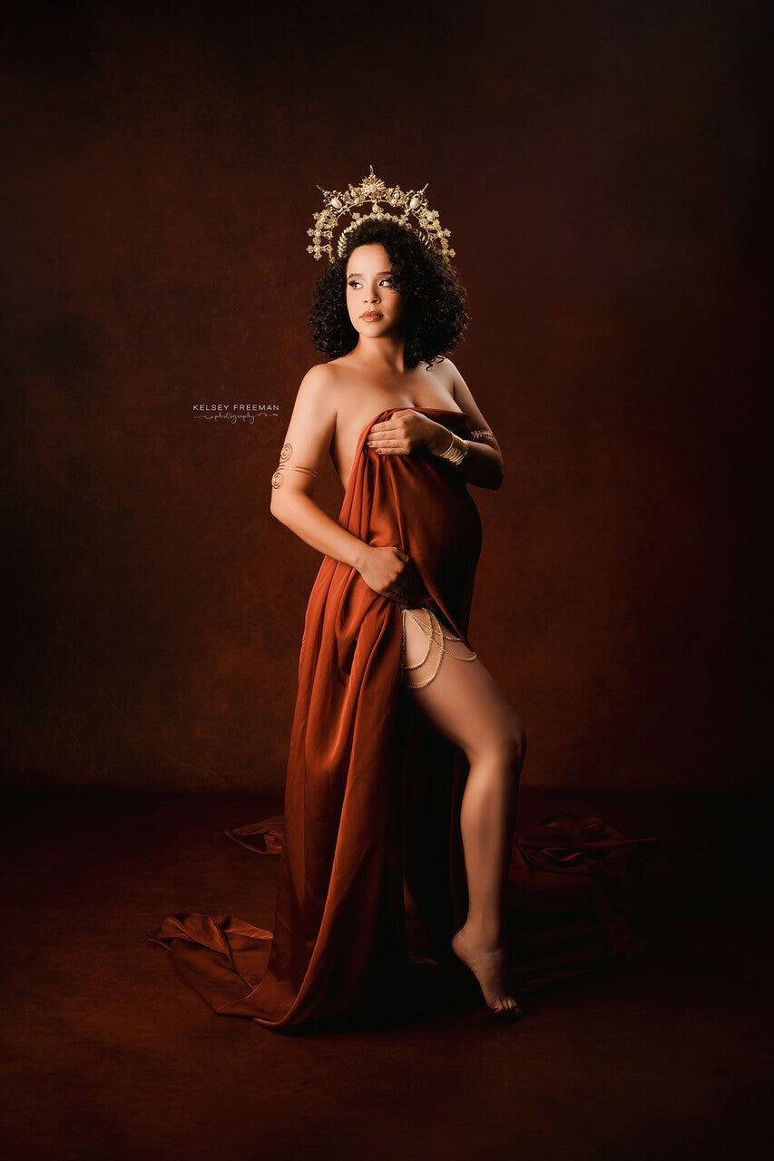 Copper Silky Chiffon Fabric - maternity photoshoot dress