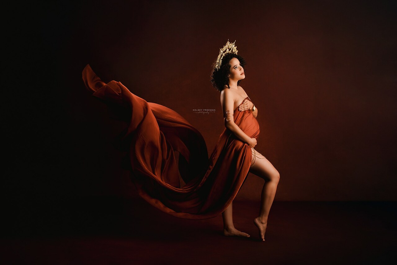 Copper Silky Chiffon Fabric - maternity photoshoot dress
