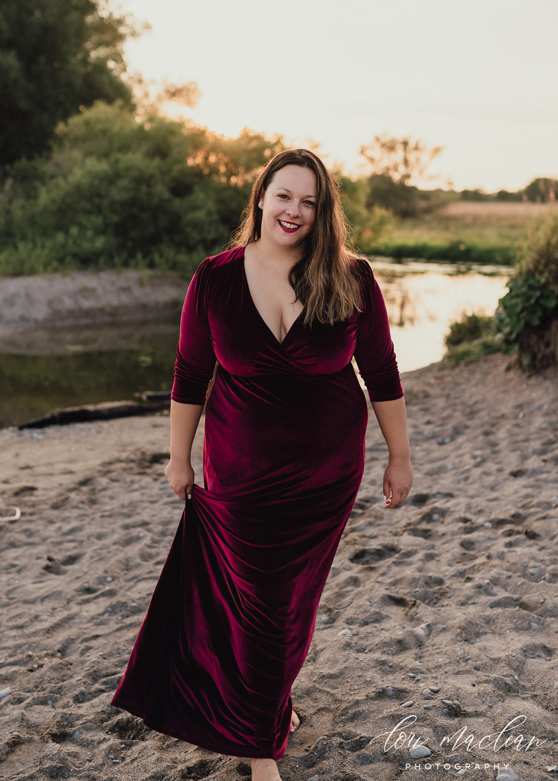 Mulberry Red Velvet Maxi Dress - XL - maternity photoshoot dress