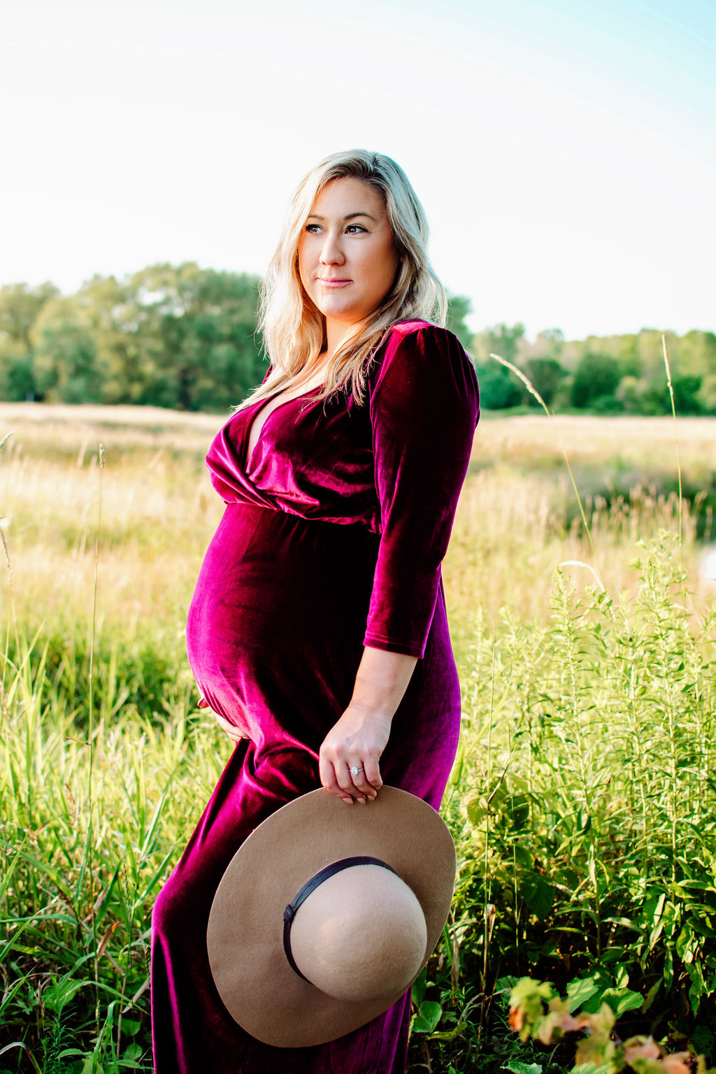 Mulberry Red Velvet Maxi Dress - XL - maternity photoshoot dress