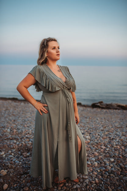 Sage Deep V Maxi Dress - XL - 