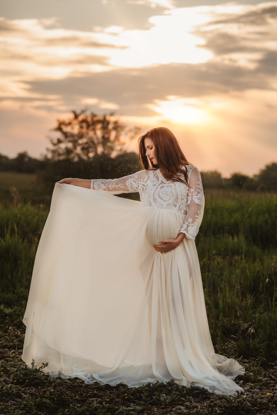 Elegant Lace Gown - maternity photoshoot dress