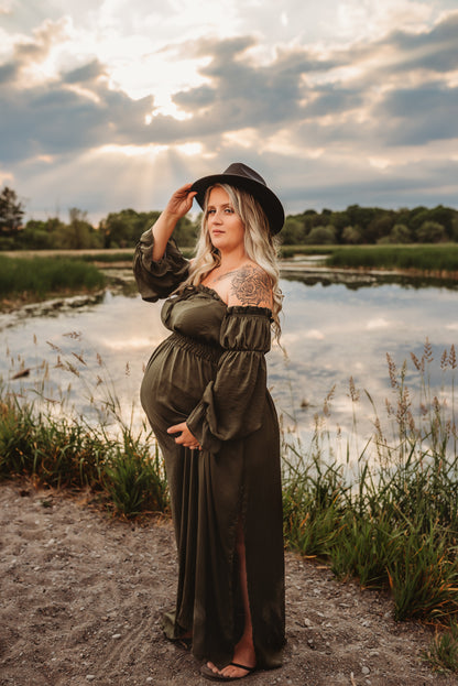Hunter Green Convertible Gown - maternity photoshoot dress