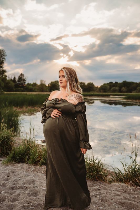 Hunter Green Convertible Gown - maternity photoshoot dress