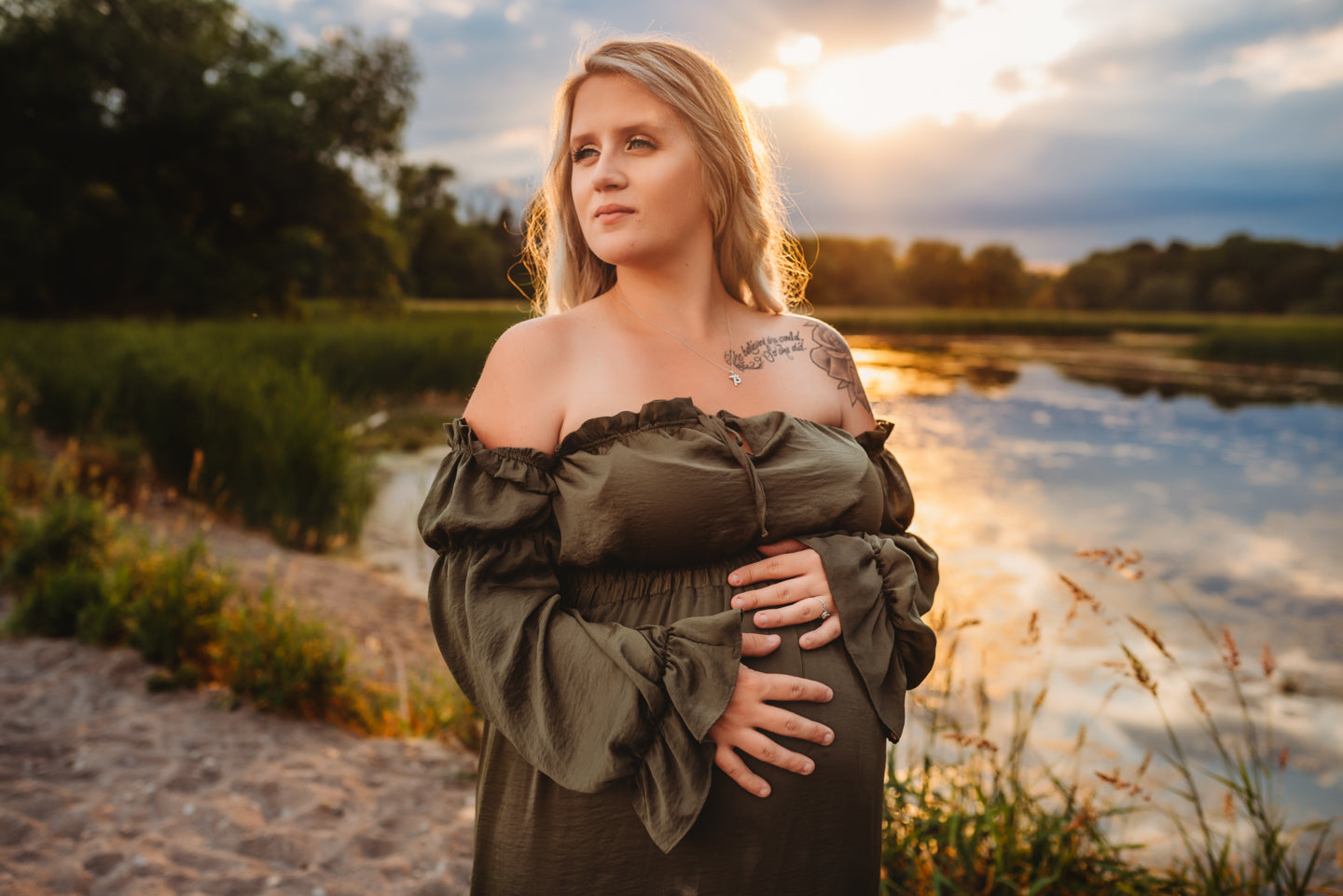 Hunter Green Convertible Gown - maternity photoshoot dress