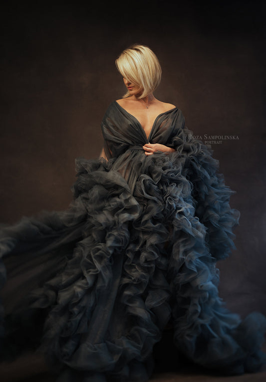 Denim Blue Barbara Gown - maternity photoshoot dress