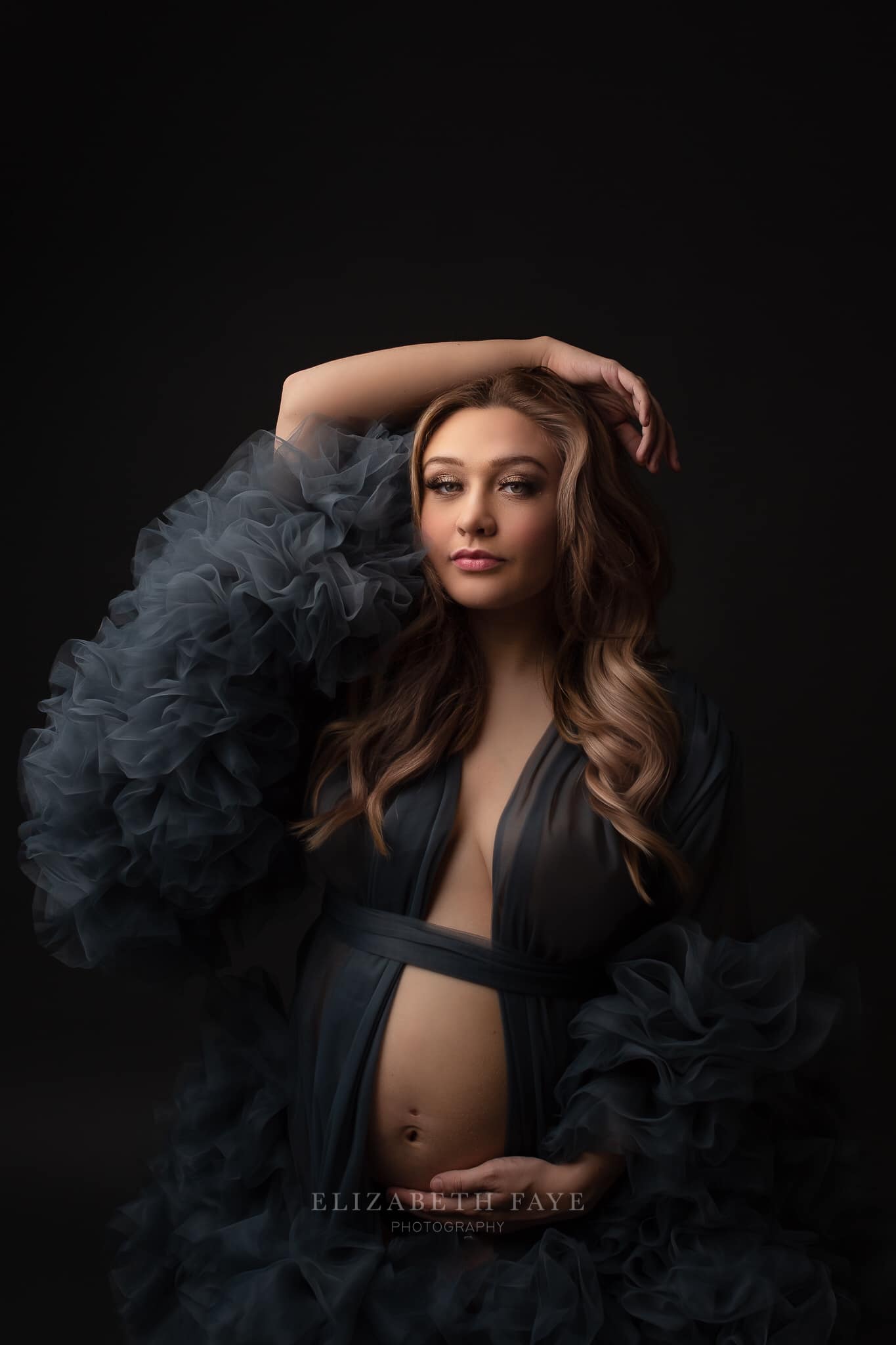 Denim Blue Barbara Gown - maternity photoshoot dress