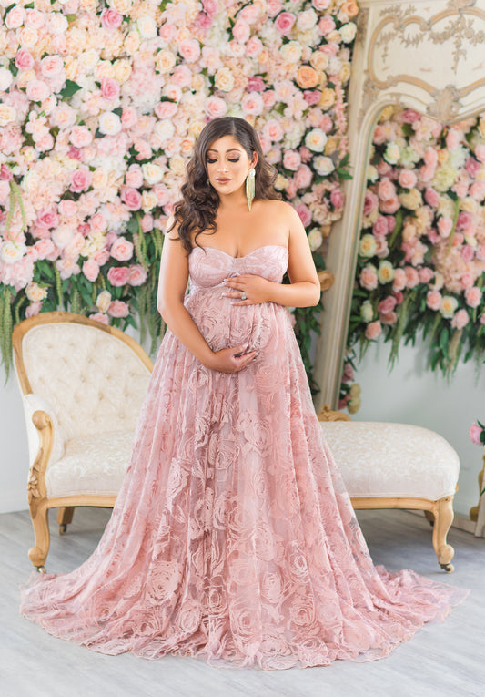 Dusty Pink Rose Gown - maternity photoshoot dress