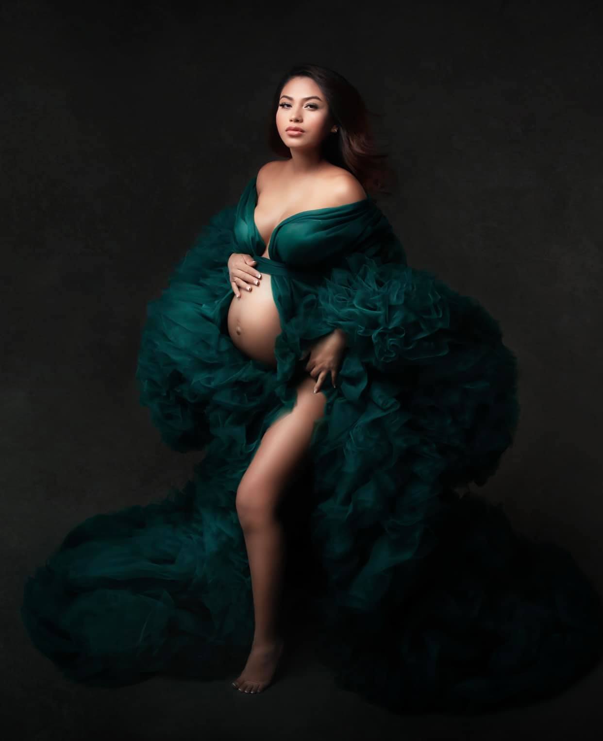 Emerald Green Barbara Gown - maternity photoshoot dress