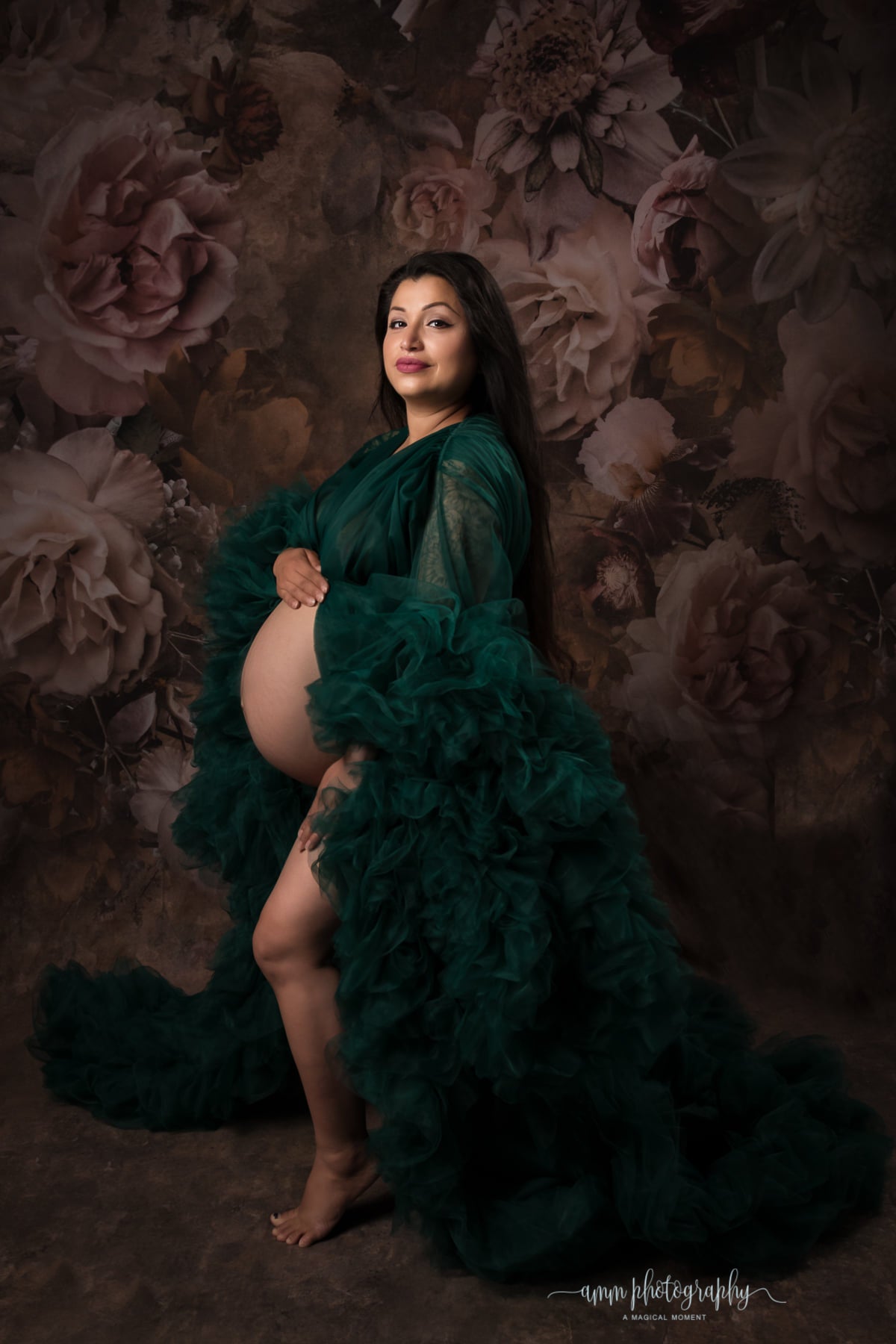 Emerald Green Barbara Gown - maternity photoshoot dress