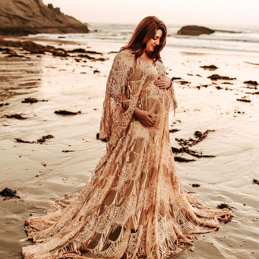 Gold Goddess Gatsby Gown - maternity photoshoot dress
