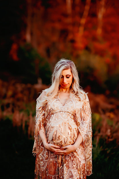Gold Goddess Gatsby Gown - maternity photoshoot dress