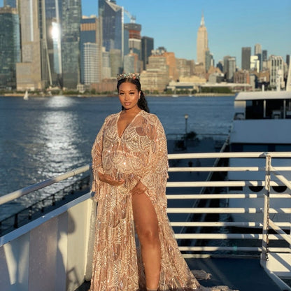 Gold Goddess Gatsby Gown - maternity photoshoot dress