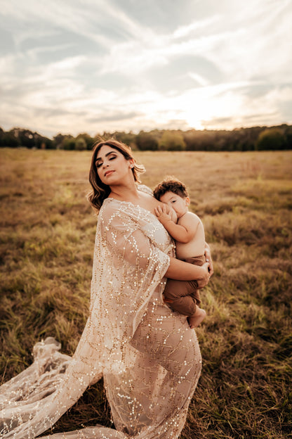 Boho Gold Sequin Maternity Dress - maternity photoshoot dress