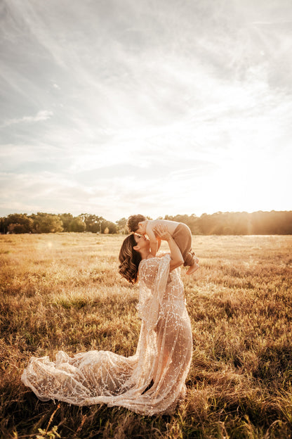 Boho Gold Sequin Maternity Dress - maternity photoshoot dress
