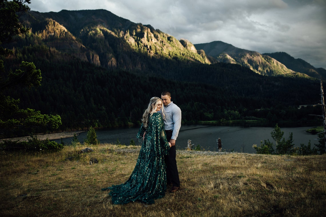 Green Goddess Gatsby Gown - maternity photoshoot dress