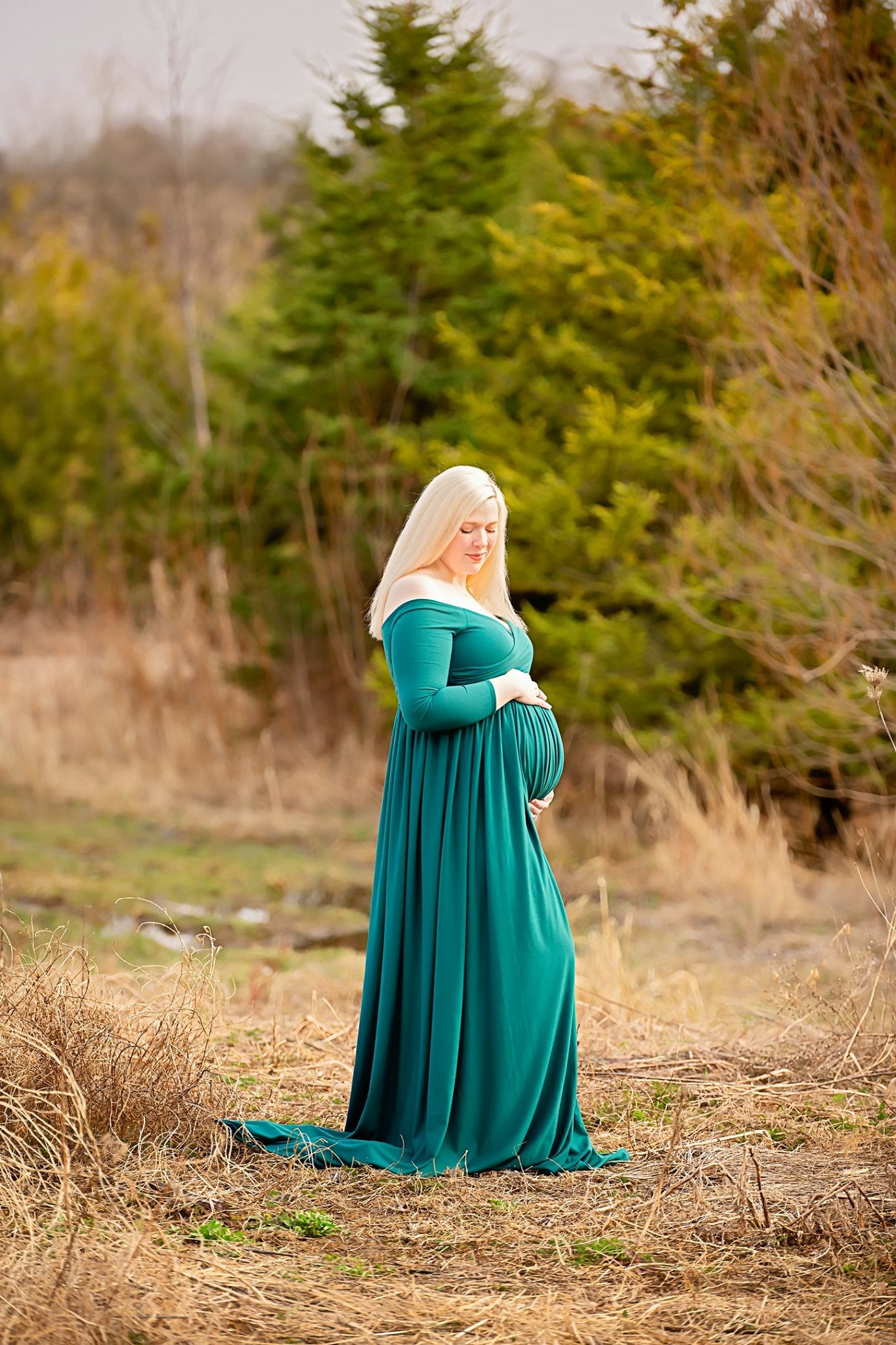 Forest Green Flowy Gown - 