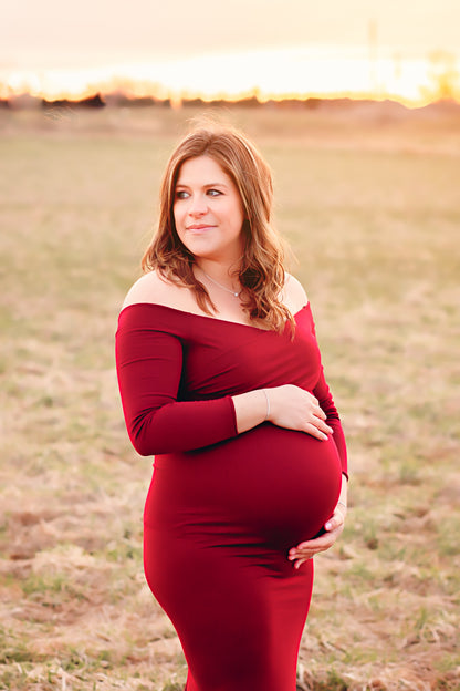 Red Fitted Gown - maternity photoshoot dress