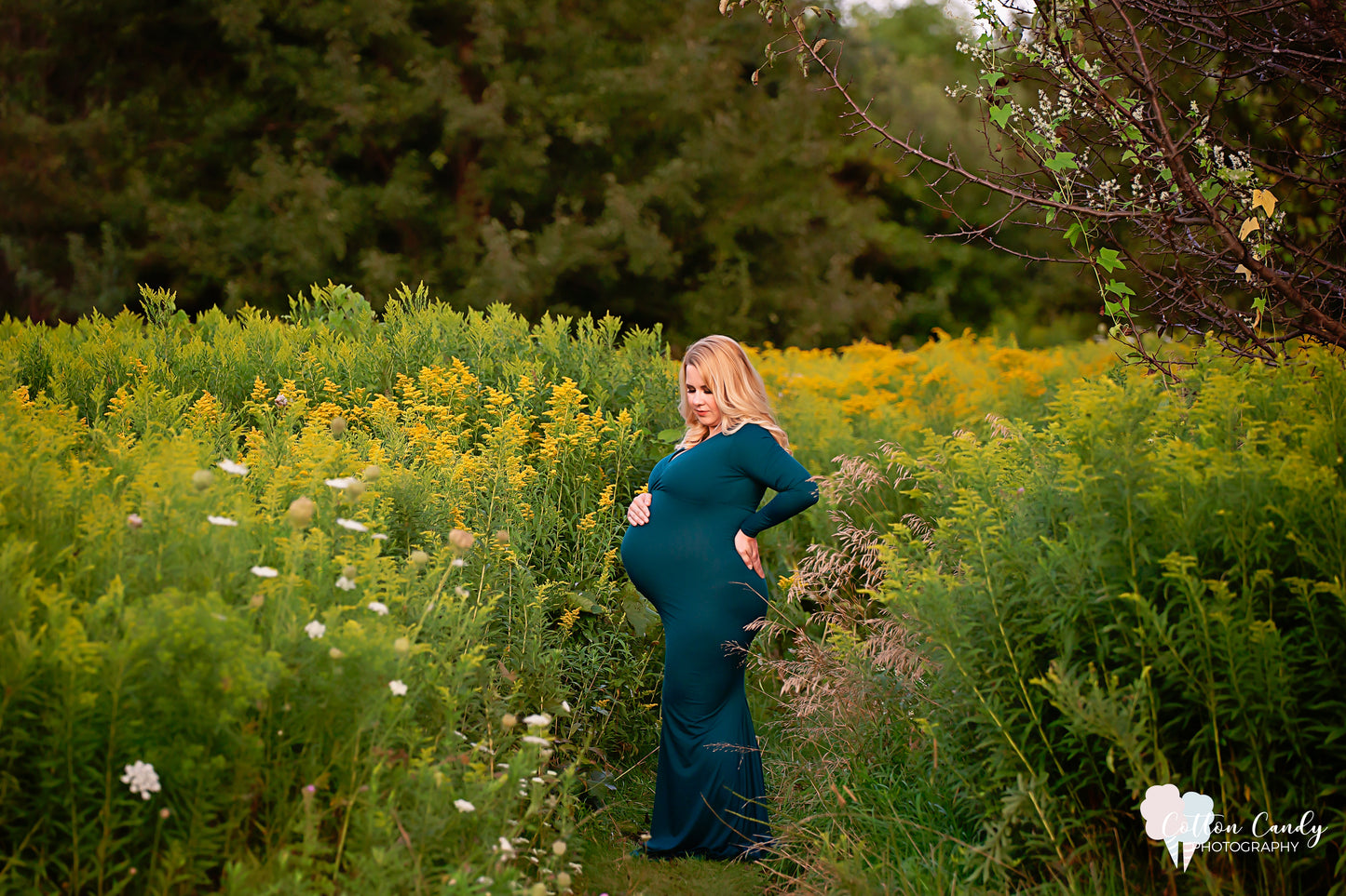 Emerald Green Fitted Gown - maternity photoshoot dress