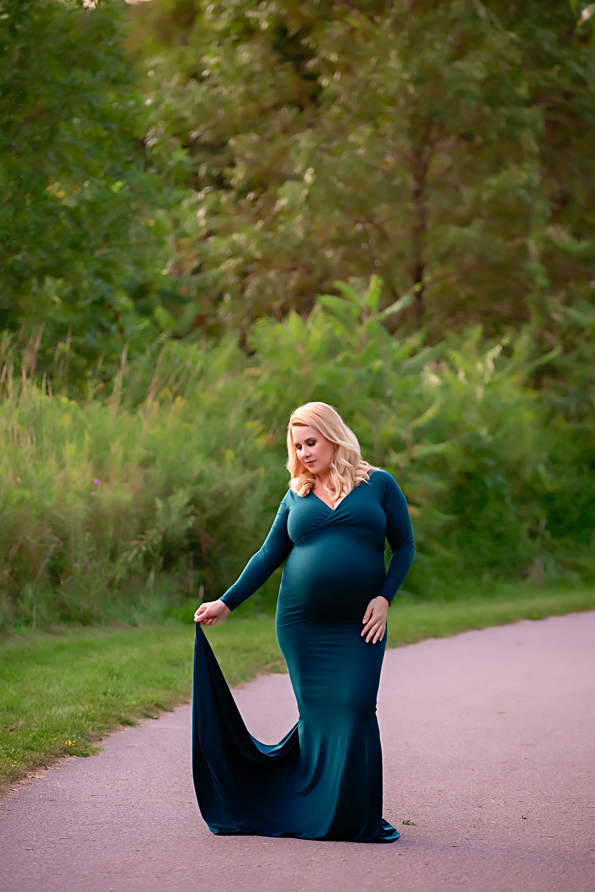 Emerald Green Fitted Gown - maternity photoshoot dress