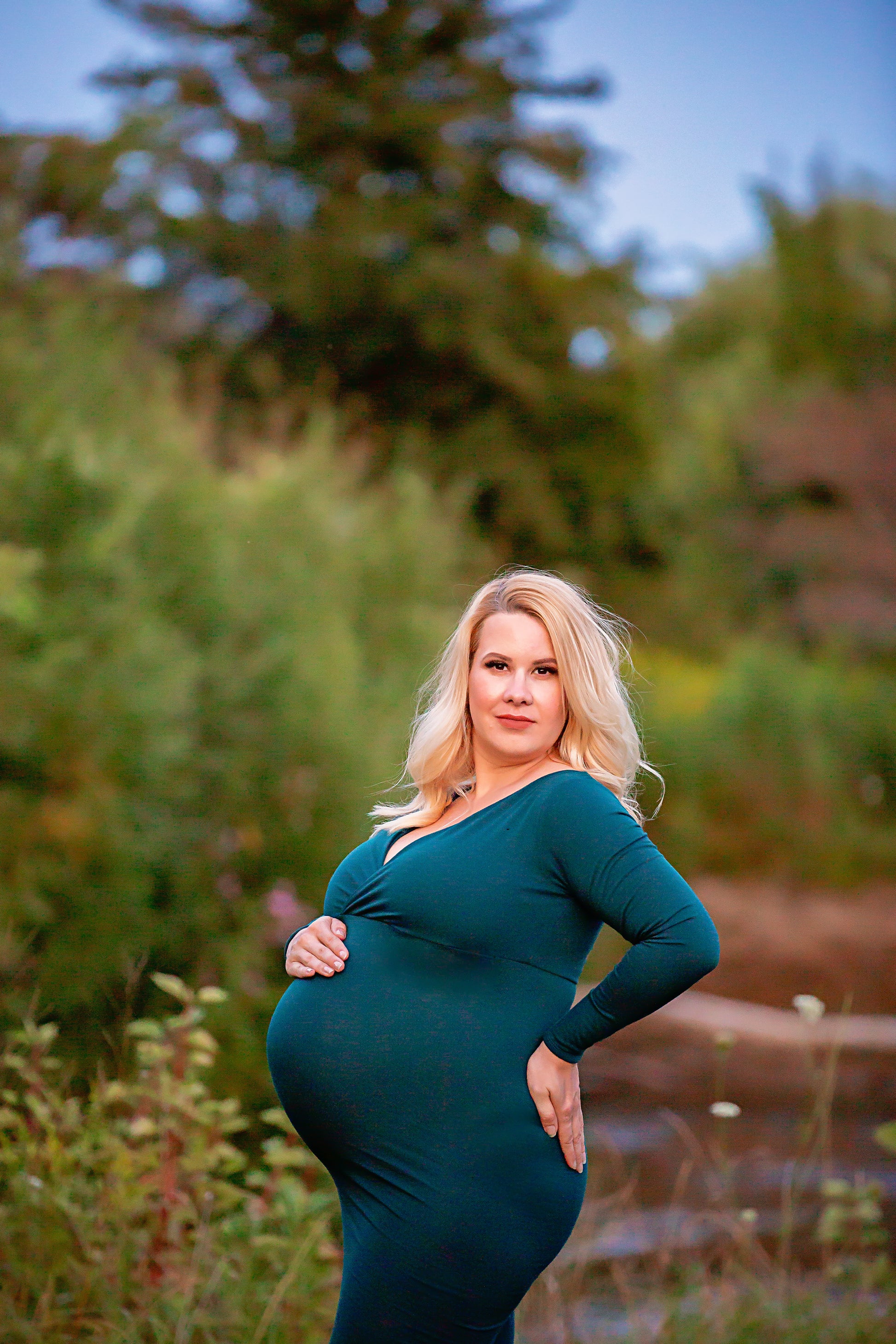 Emerald Green Fitted Gown - maternity photoshoot dress