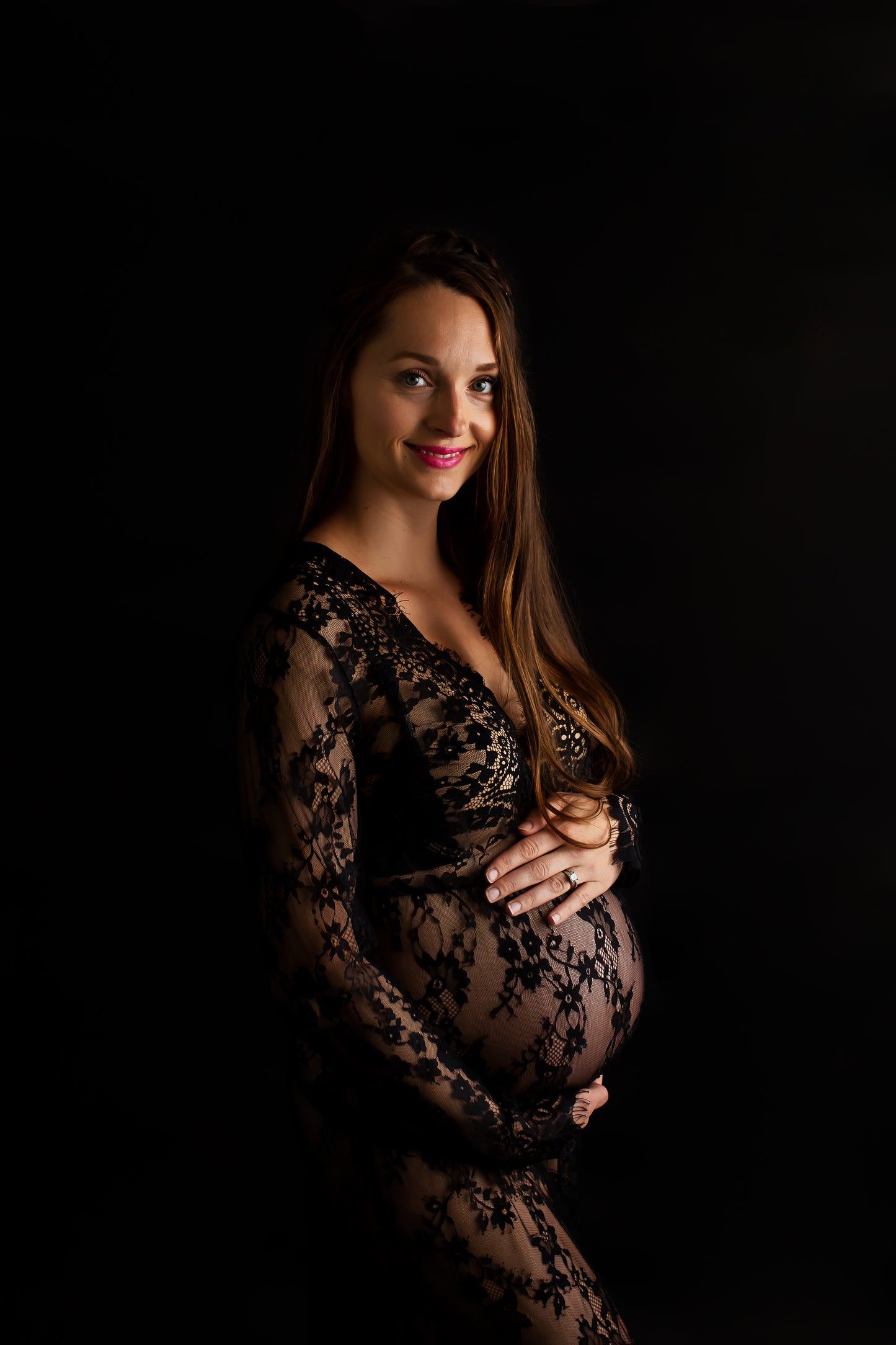 Black Lace Gown - maternity photoshoot dress