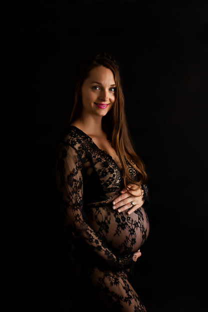 Black Lace Gown - maternity photoshoot dress