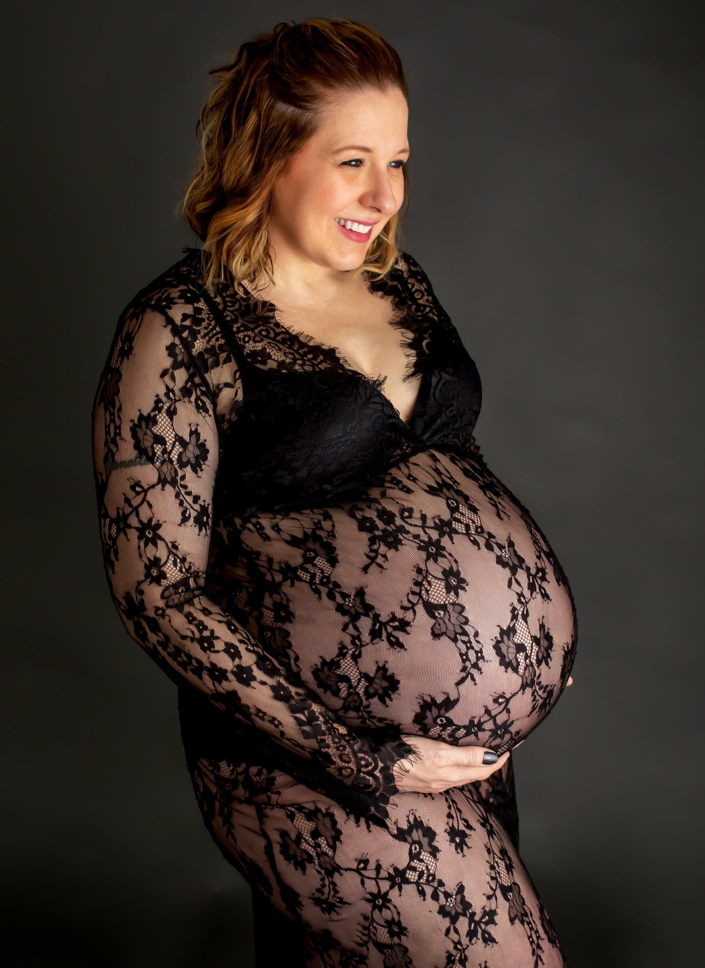 Black Lace Gown - maternity photoshoot dress