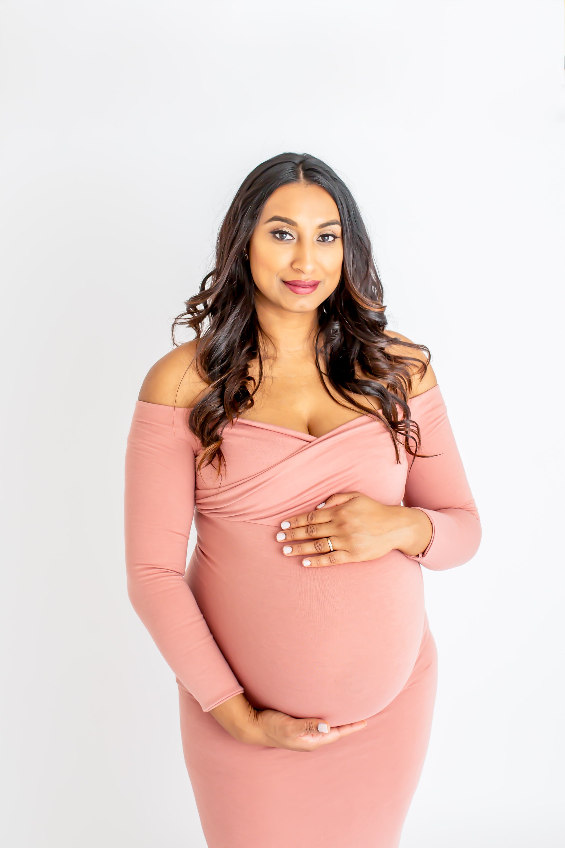 Rosy Pink Fitted Gown - maternity photoshoot dress