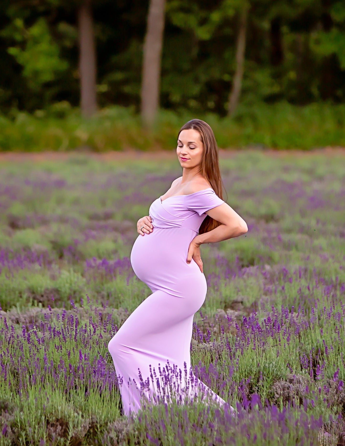 Lavender Purple Fitted Gown - maternity photoshoot dress