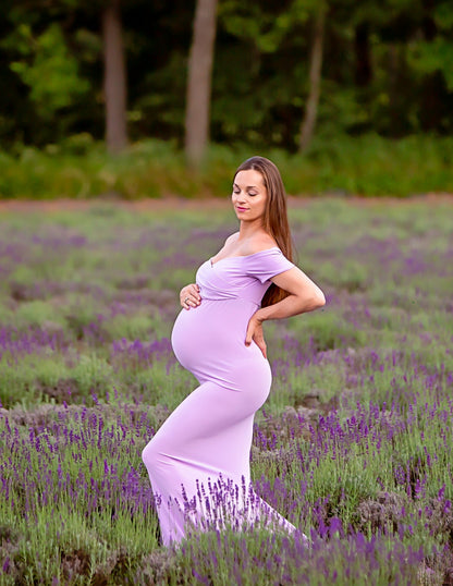 Lavender Purple Fitted Gown - maternity photoshoot dress