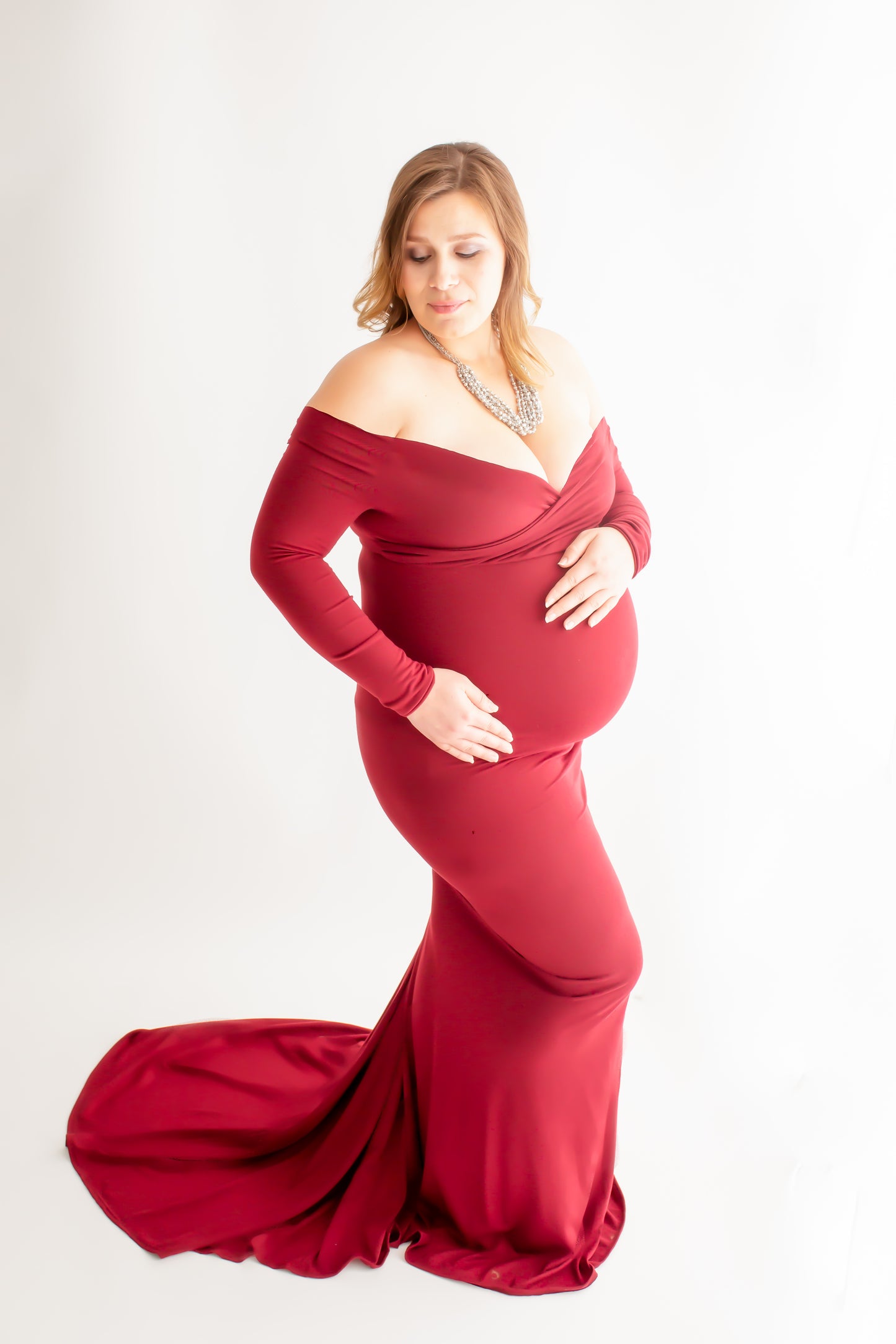 Red Fitted Gown - maternity photoshoot dress