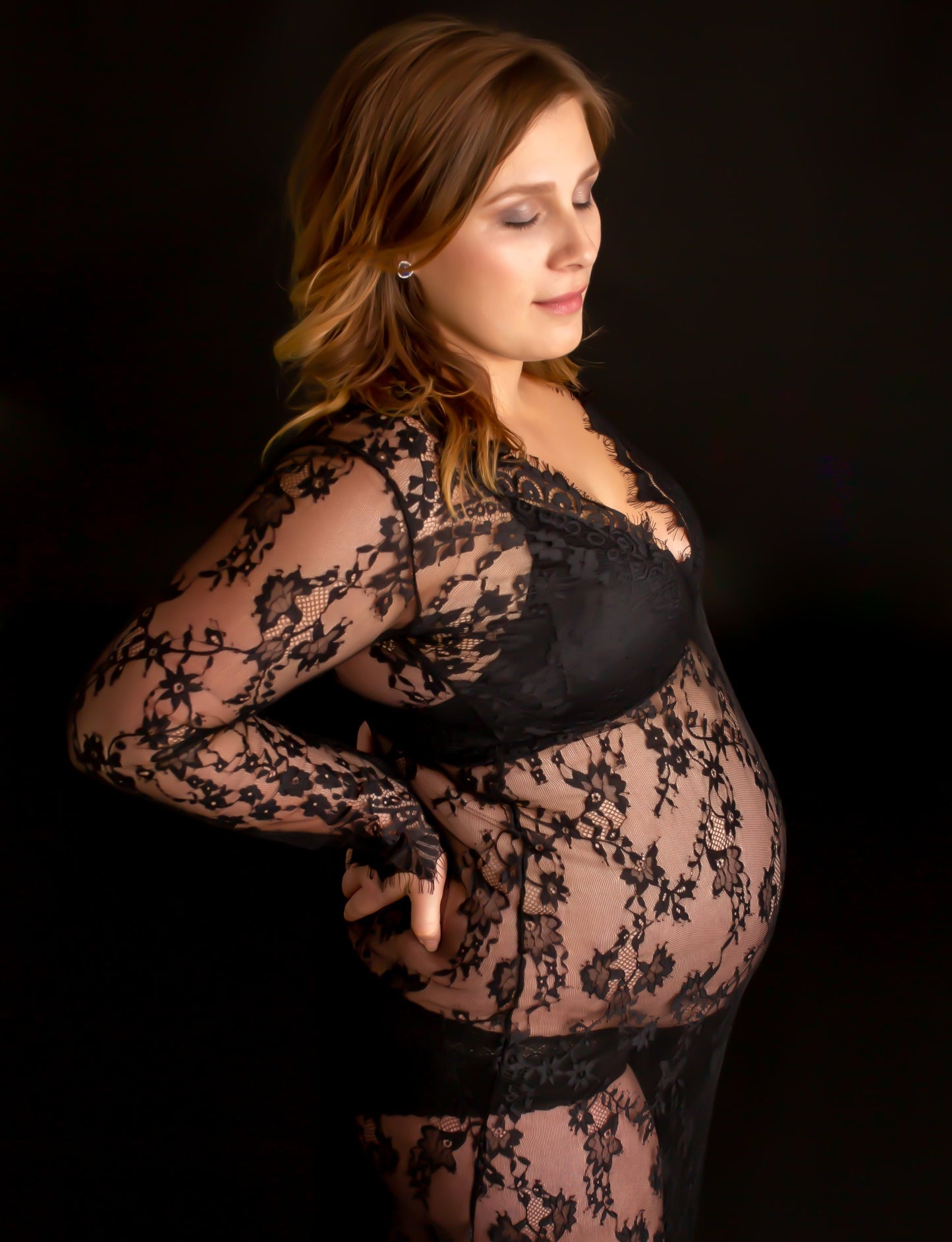 Black Lace Gown - maternity photoshoot dress