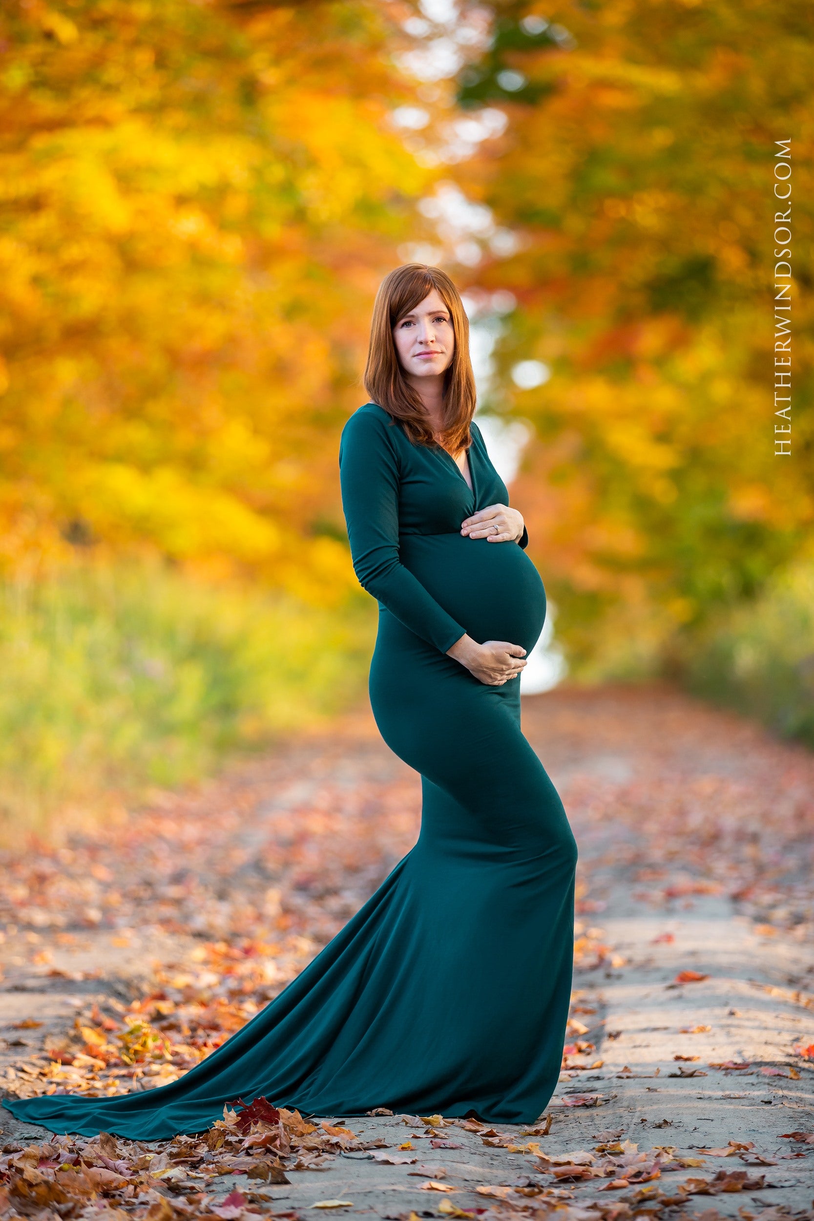 Emerald Green Fitted Gown - maternity photoshoot dress