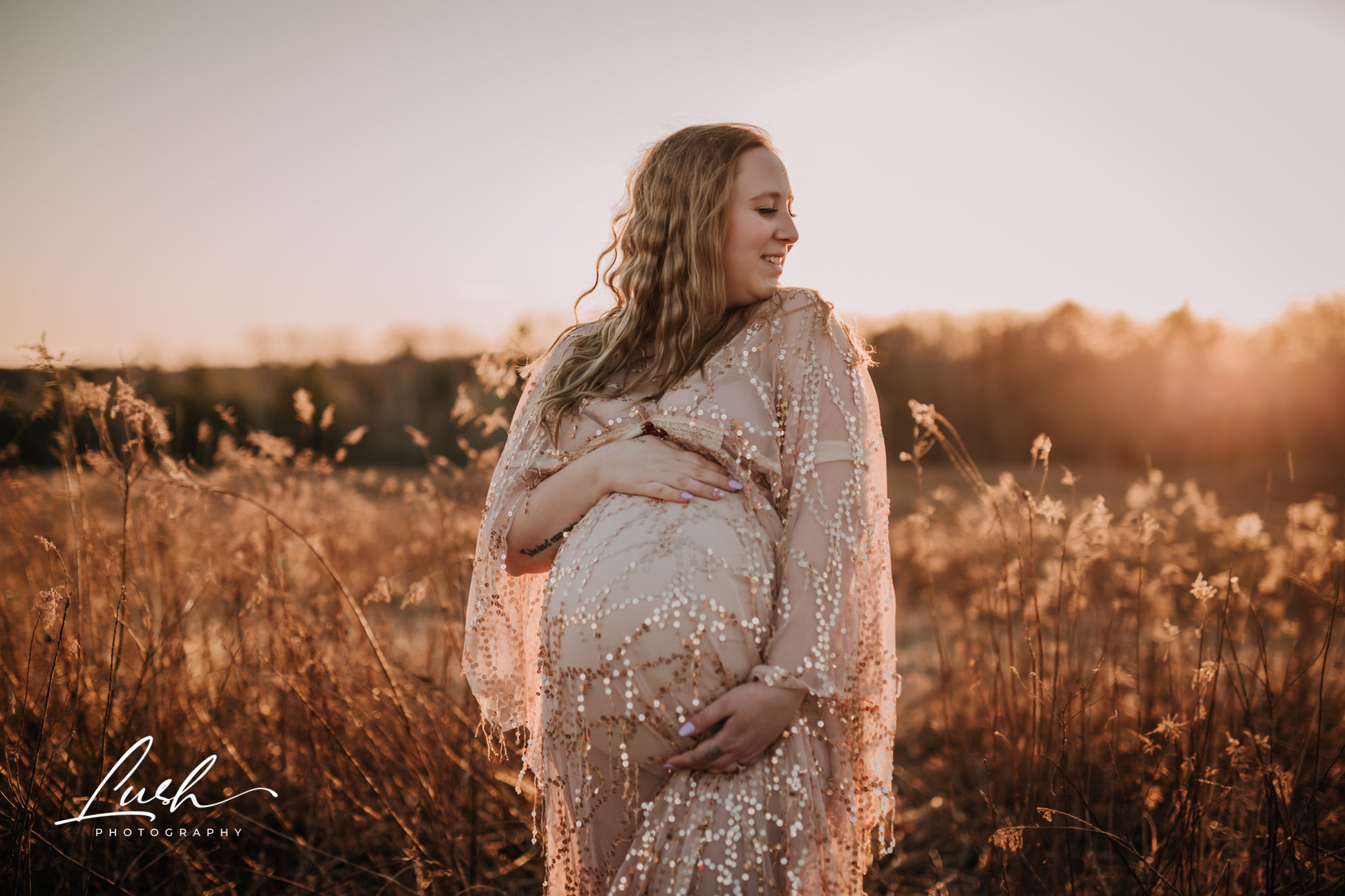 Boho Gold Sequin Maternity Dress - maternity photoshoot dress